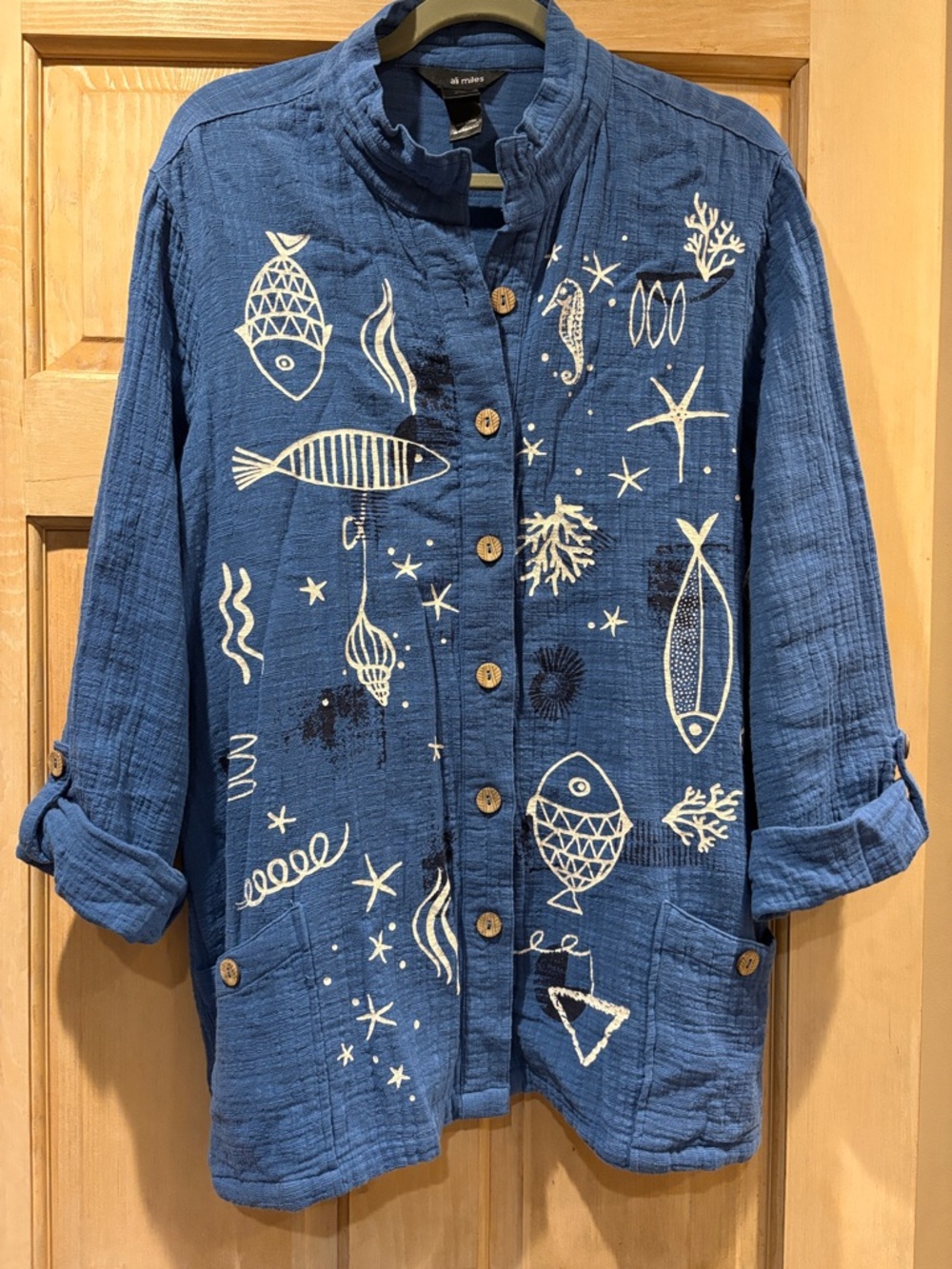 Ali Miles NWT Blue Cotton Jacket with White Nautical  Pattern Size L